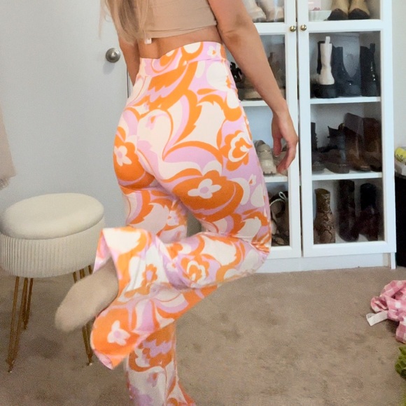 Zara stretchy pink & orange flare pants - Picture 1 of 1
